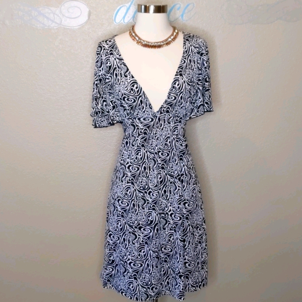 Fleurish  V-Neck dress black and white size Large